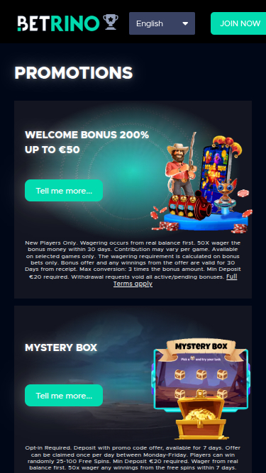 Betrino Casino Mobile Promotions