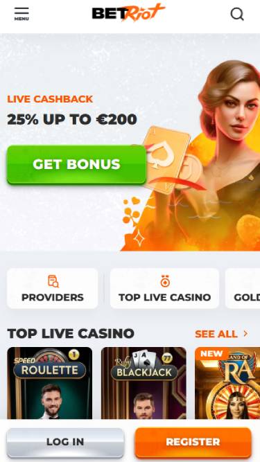 Live mobile page screenshot of BetRiot Casino