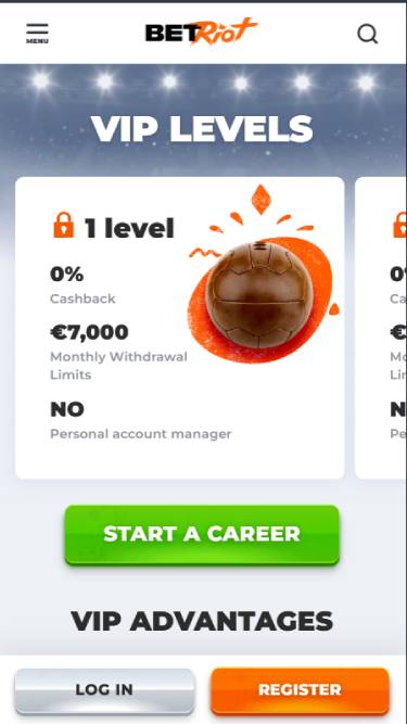 VIP mobile page screenshot of BetRiot Casino