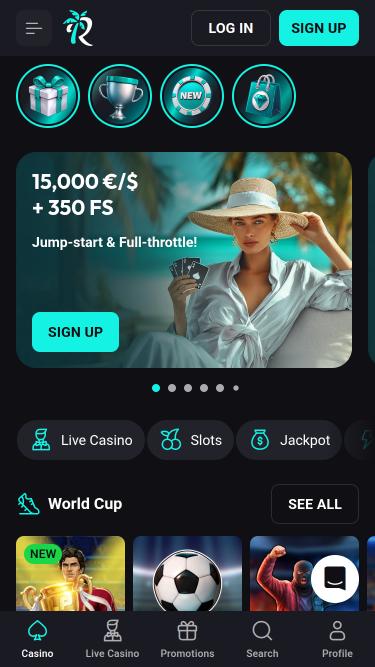 Page d'accueil mobile du casino BetRiviera