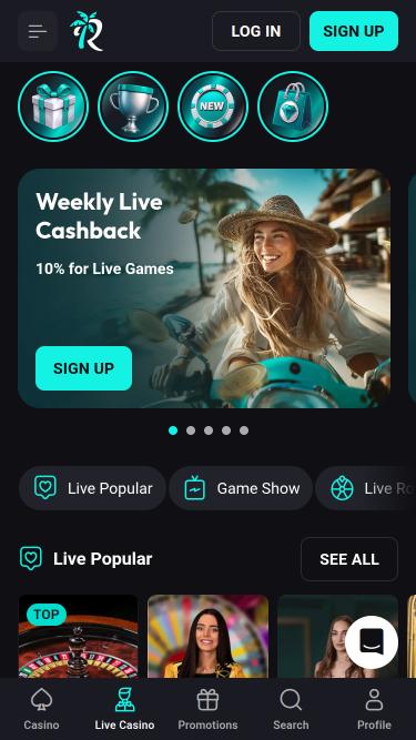 Page mobile des croupiers en direct du casino BetRiviera