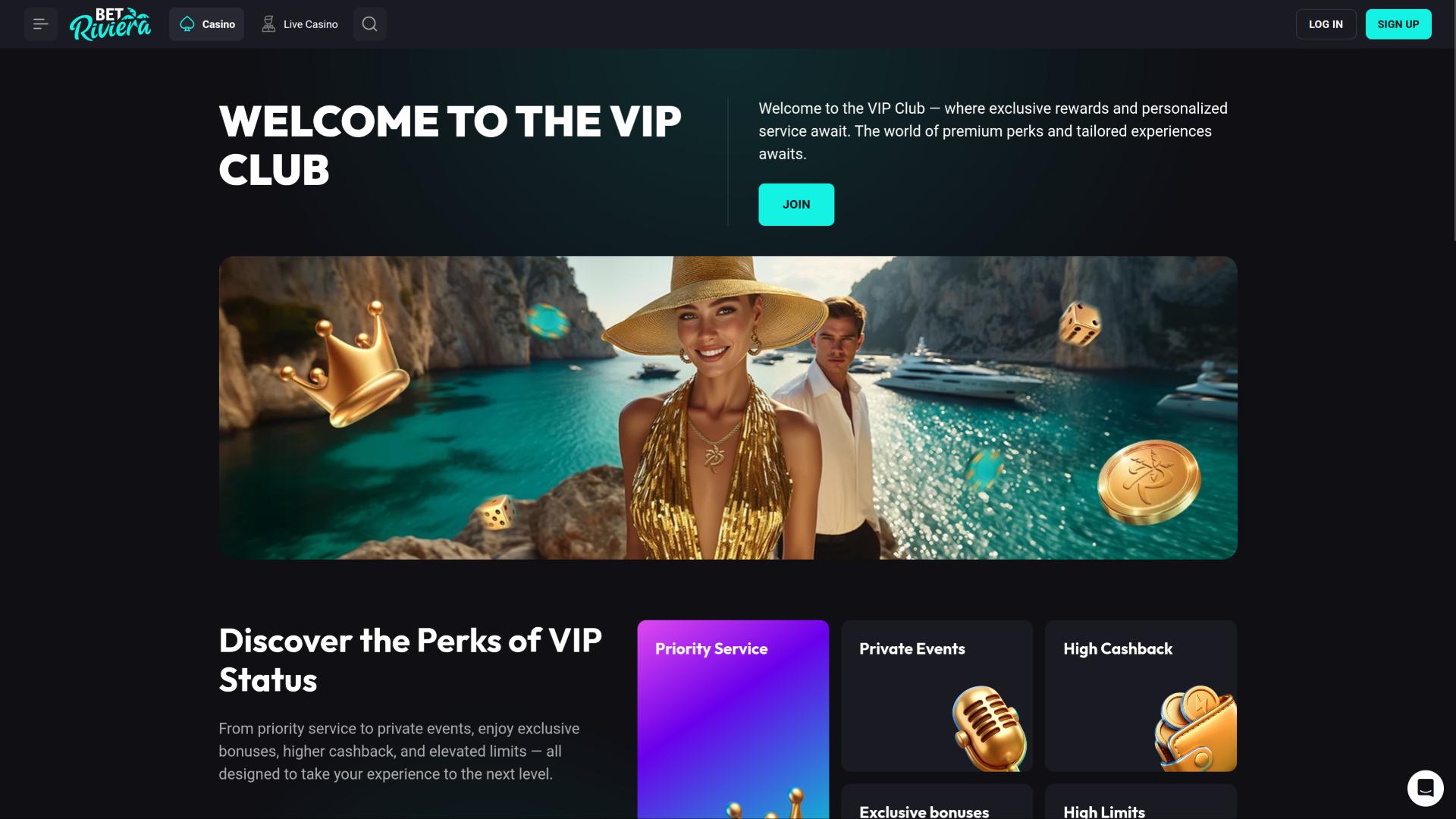 Page VIP du casino BetRiviera