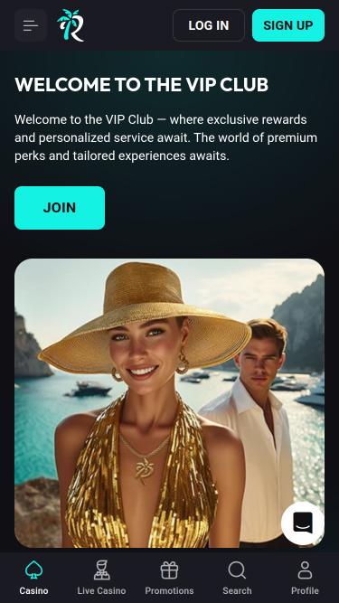 Page mobile VIP du casino BetRiviera