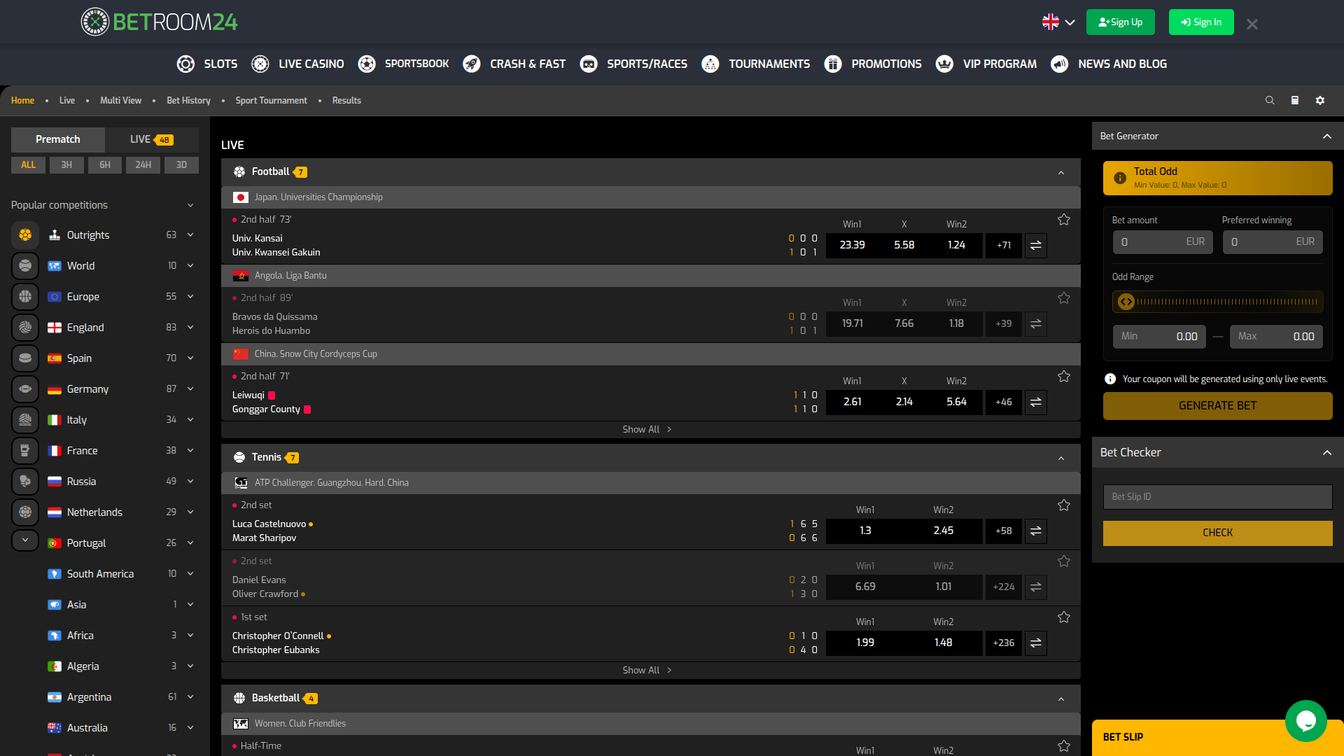 Sports sur ordinateur de Betroom24 Casino