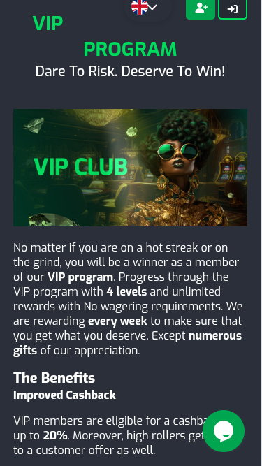 Programme VIP mobile Betroom24 Casino