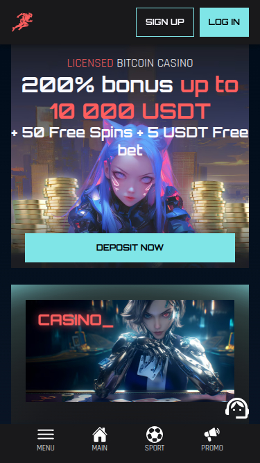 Page d'accueil mobile de BetRunner Casino