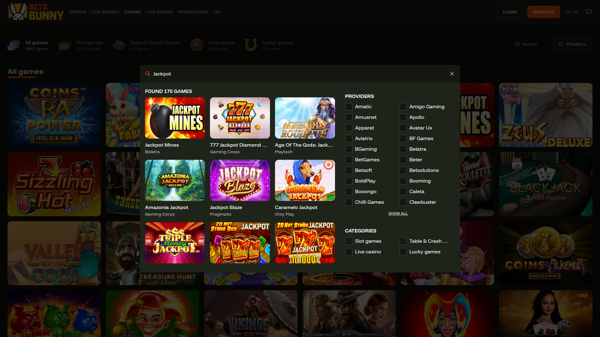 Jackpot sur ordinateur de Bets Bunny Casino
