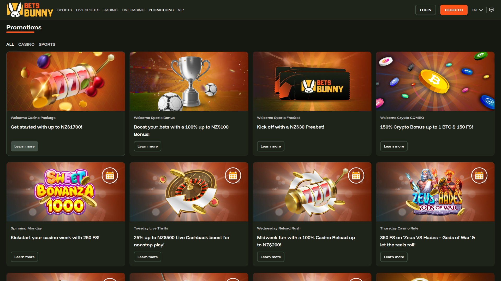 Promotions sur ordinateur de Bets Bunny Casino