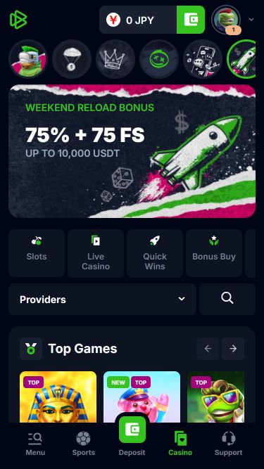 Pagina iniziale mobile del casinò Bets.io