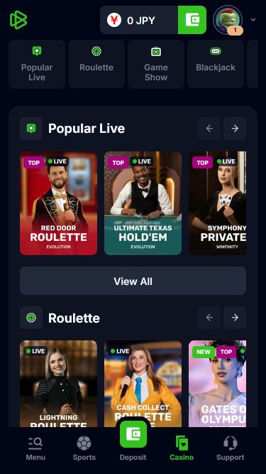 Casinò Bets.io Mobile con croupier dal vivo