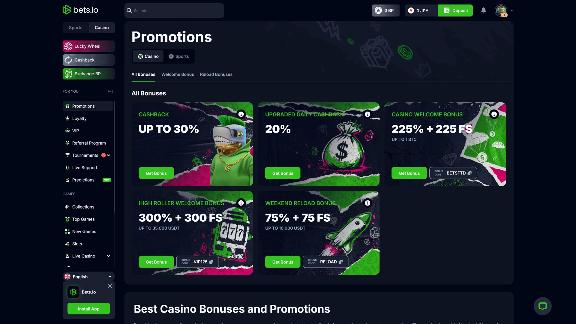 Promozioni per desktop del casinò Bets.io