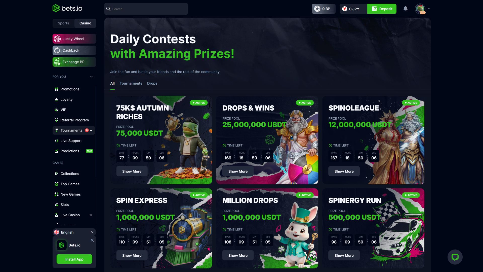 Tornei di Bets.io Casino per desktop