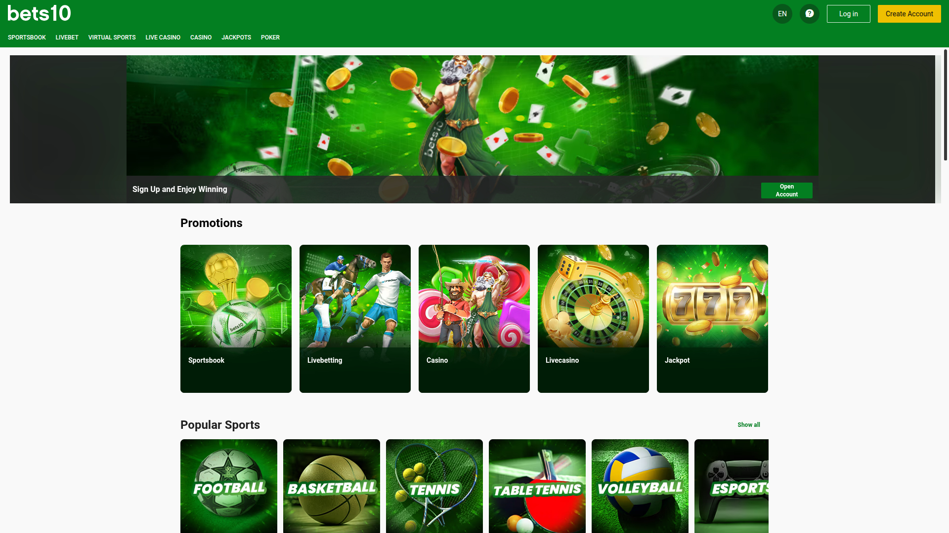 Page d'accueil de bureau de Bets10