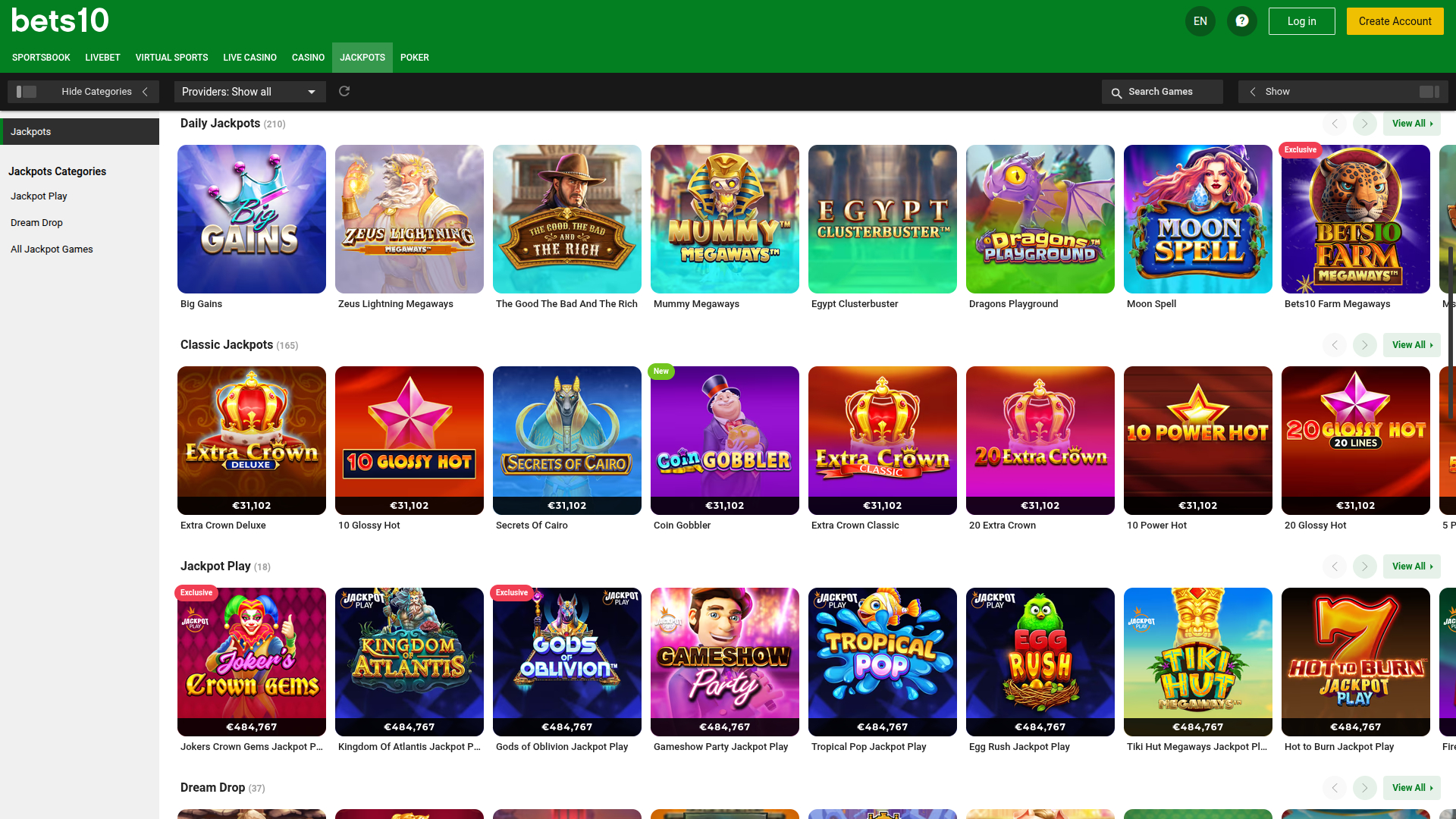 Jackpot de bureau de Bets10