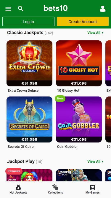 Jackpot mobile de Bets10