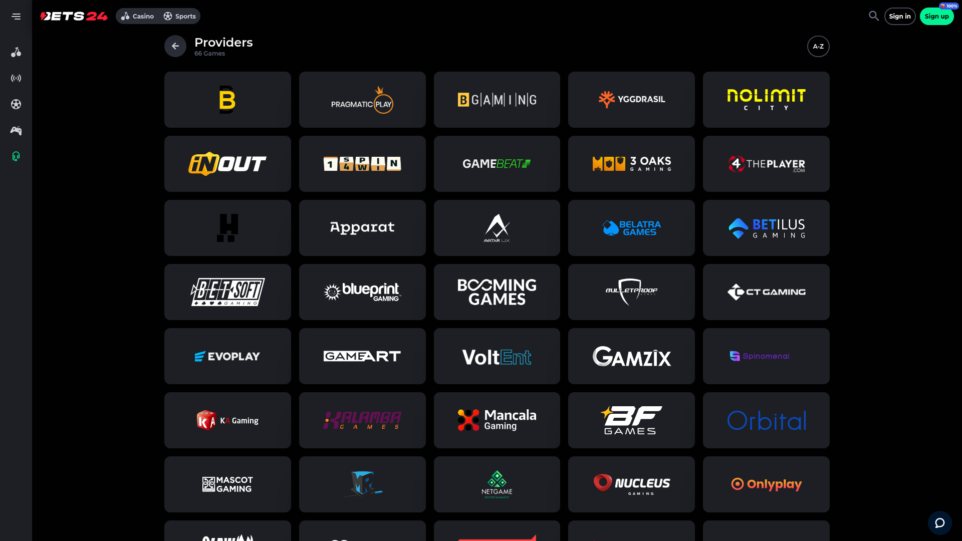 Développeurs de jeux de bureau de Bets24 Casino