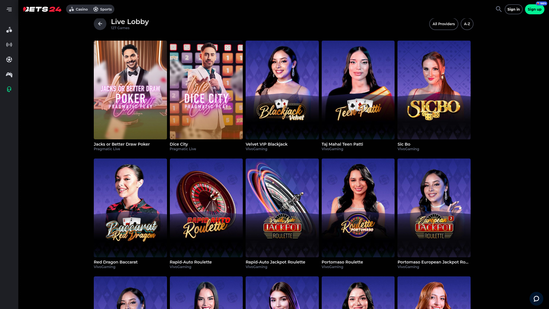 Croupier en direct sur ordinateur de Bets24 Casino