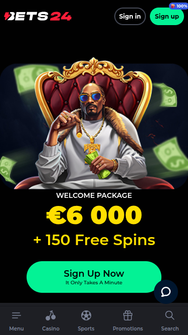 Page d'accueil mobile de Bets24 Casino