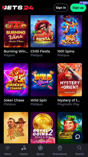 Jackpot mobile de Bets24 Casino