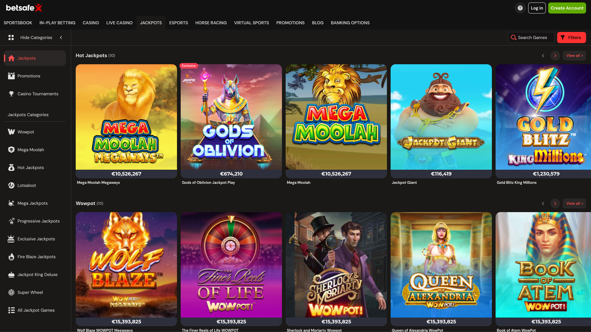 Betsafe Casino Desktop Jackpot