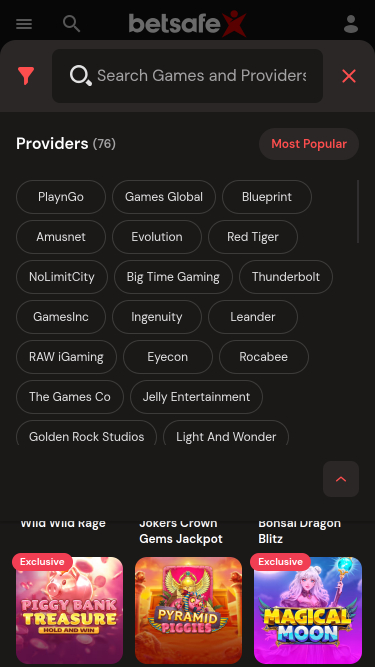 Betsafe Casino Mobile Game Developers