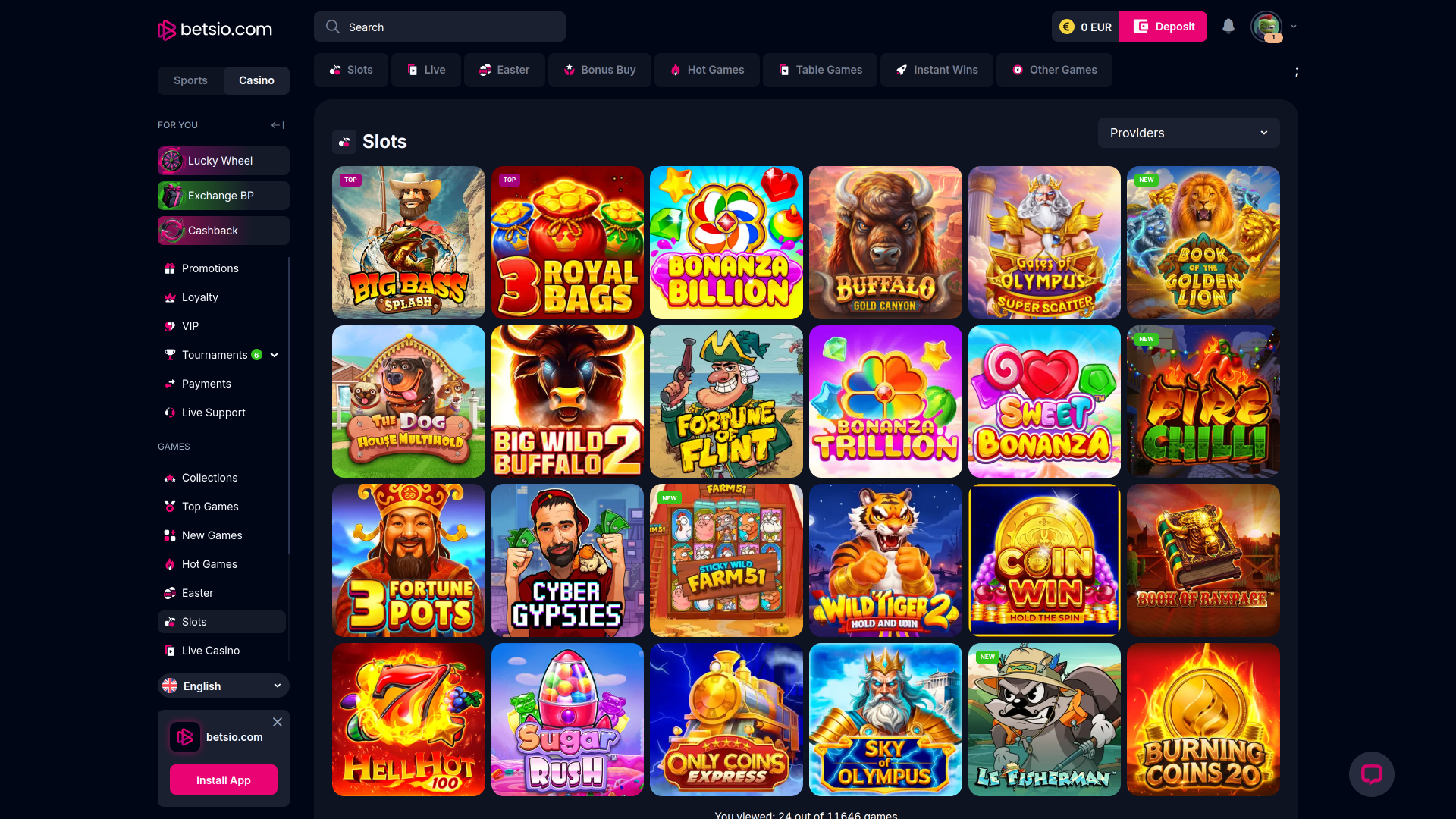 Изображение игр для рабочего стола казино Betsio