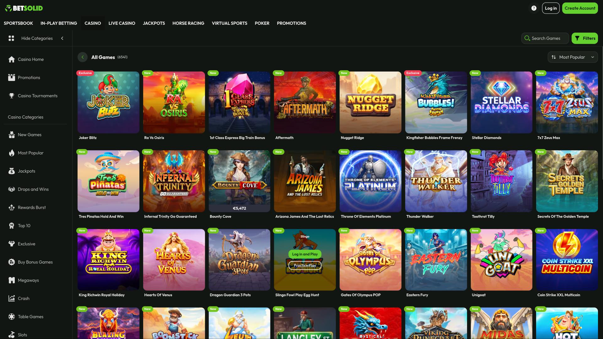 Pagina dei giochi di BetSolid Casino