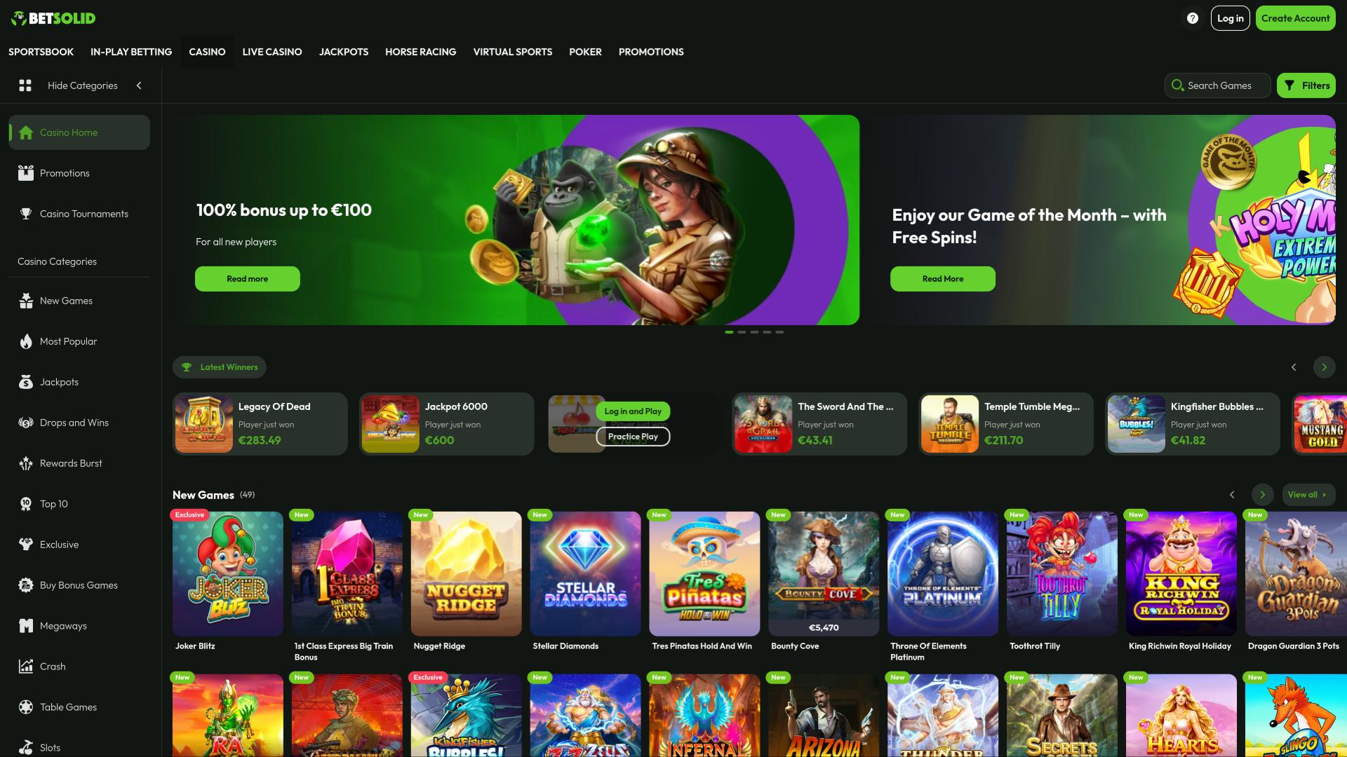 Pagina iniziale di BetSolid Casino