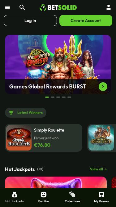 Pagina mobile del jackpot di BetSolid Casino