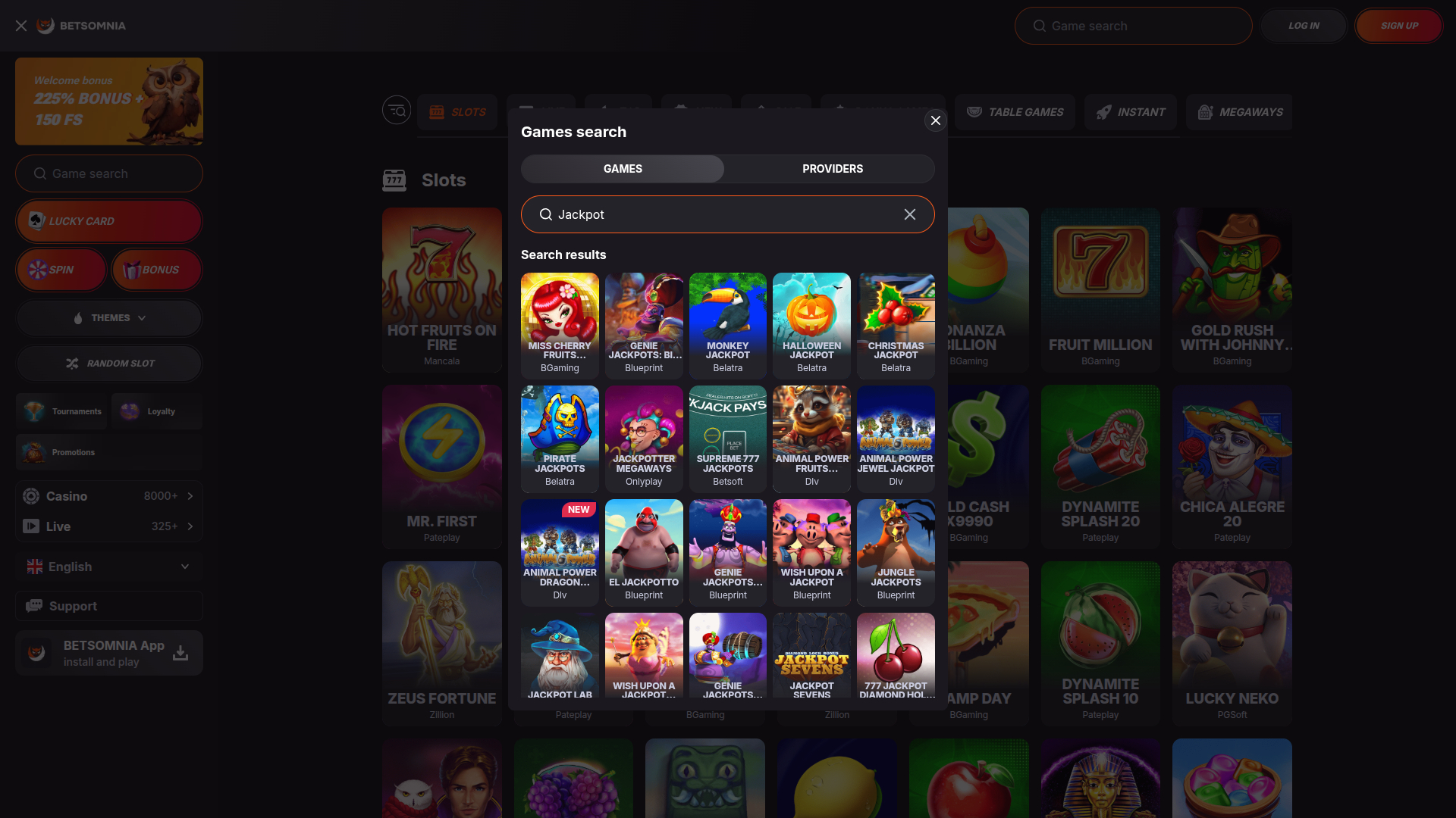 Betsomnia Desktop-Jackpot