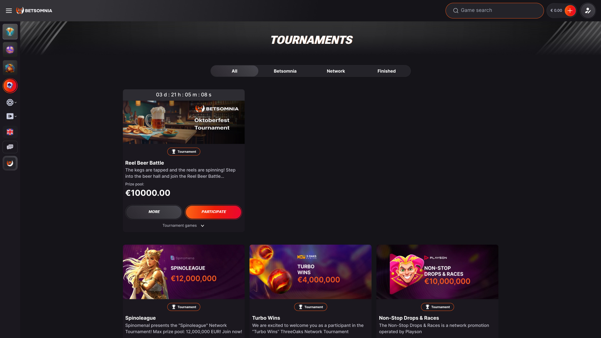 Betsomnia Desktop-Turniere