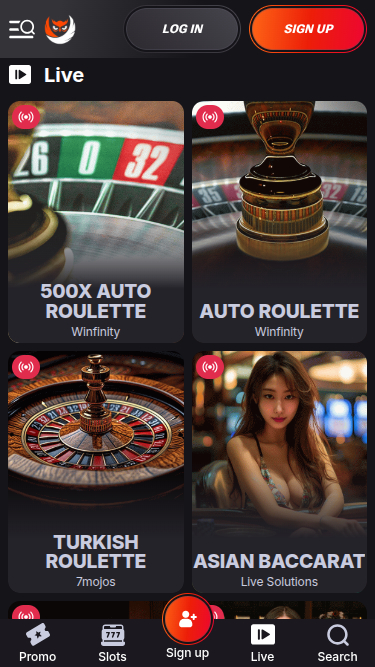 Betsomnia mobiler Live-Dealer