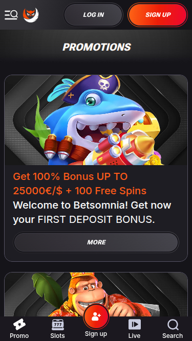 Betsomnia mobile Aktionen