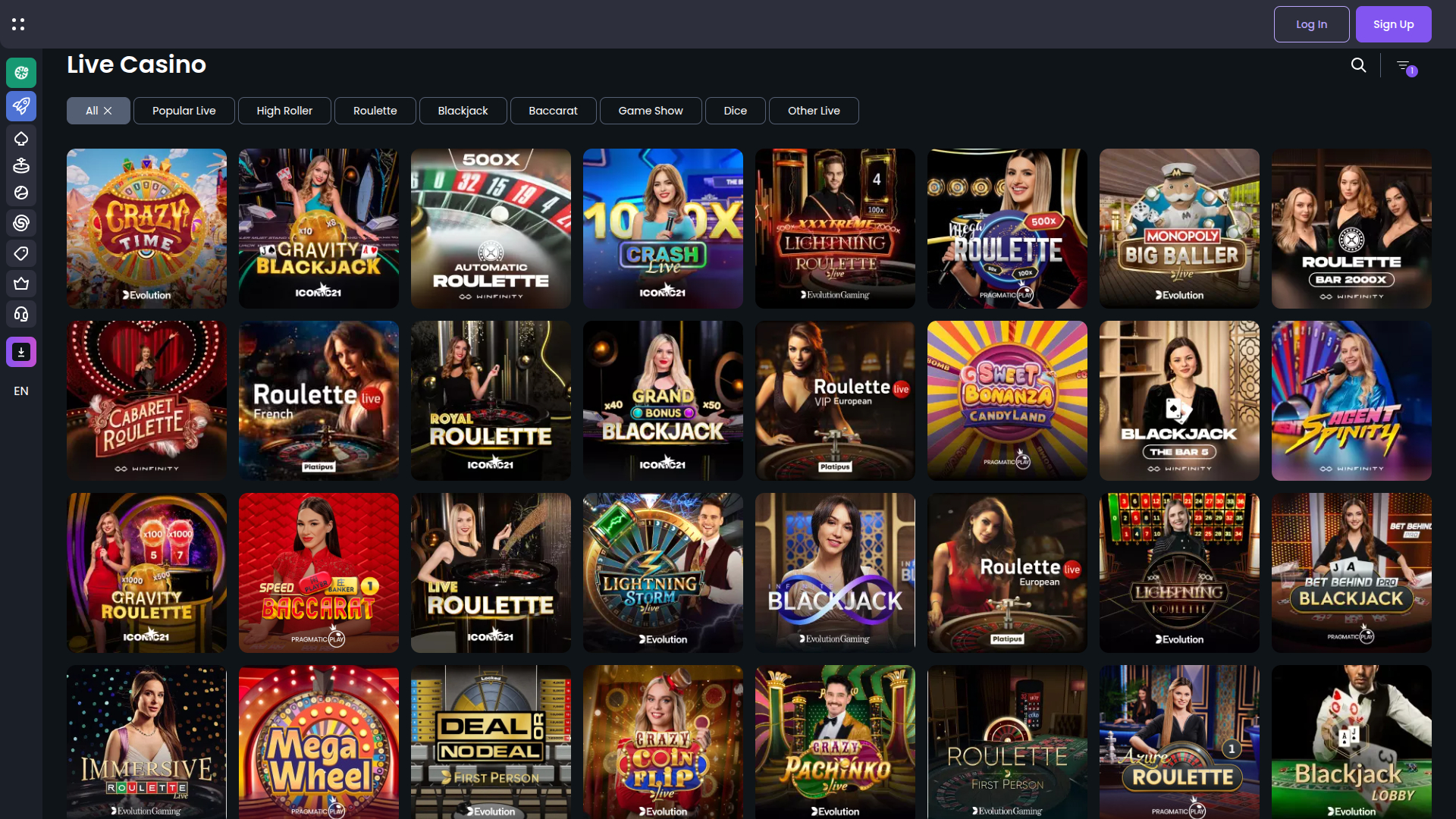 Live dealer desktop di Betspino
