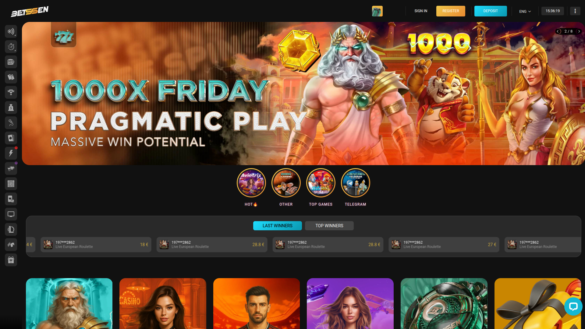 Página de inicio de escritorio de Betssen Casino