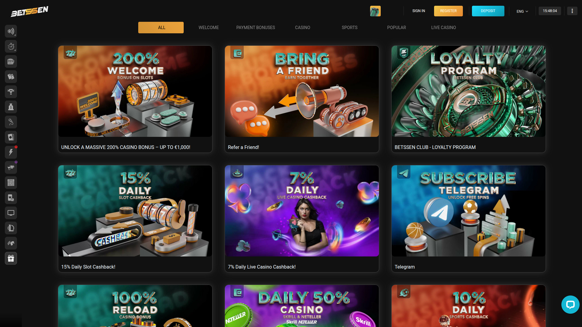 Promociones de escritorio de Betssen Casino