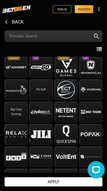 Desarrolladores de juegos móviles de Betssen Casino