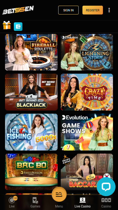 Crupier en vivo móvil de Betssen Casino