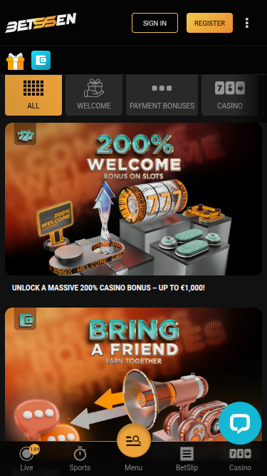 Promociones móviles de Betssen Casino