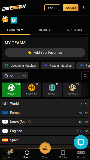 Deportes móviles de Betssen Casino