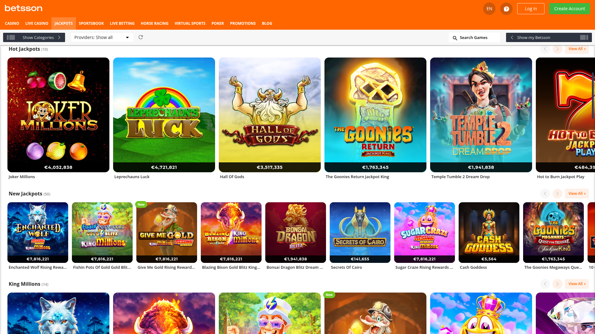 Jackpot sur ordinateur de Betsson Casino
