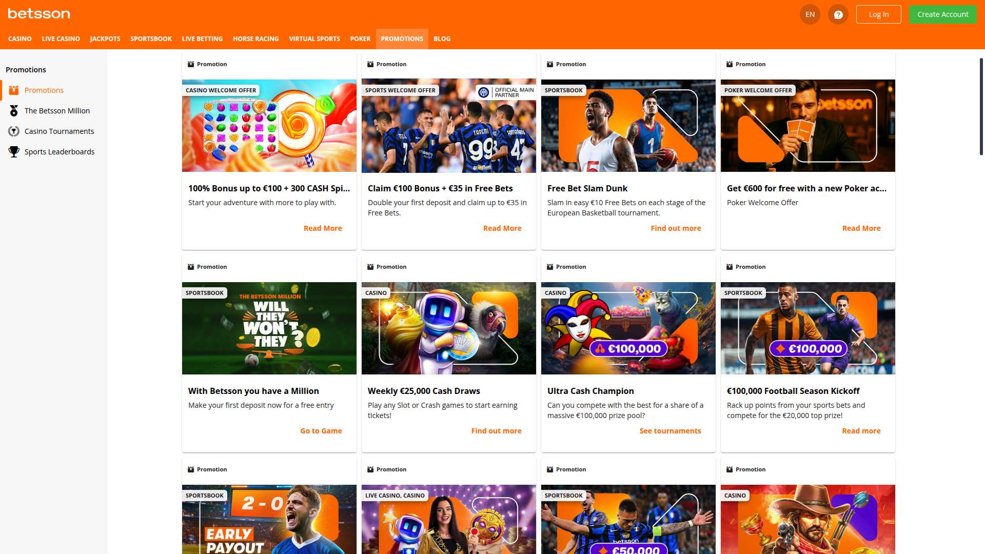 Promotions sur ordinateur de Betsson Casino