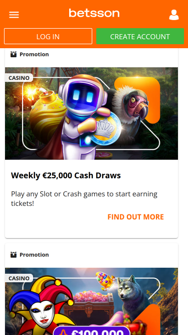 Promotions mobiles de Betsson Casino