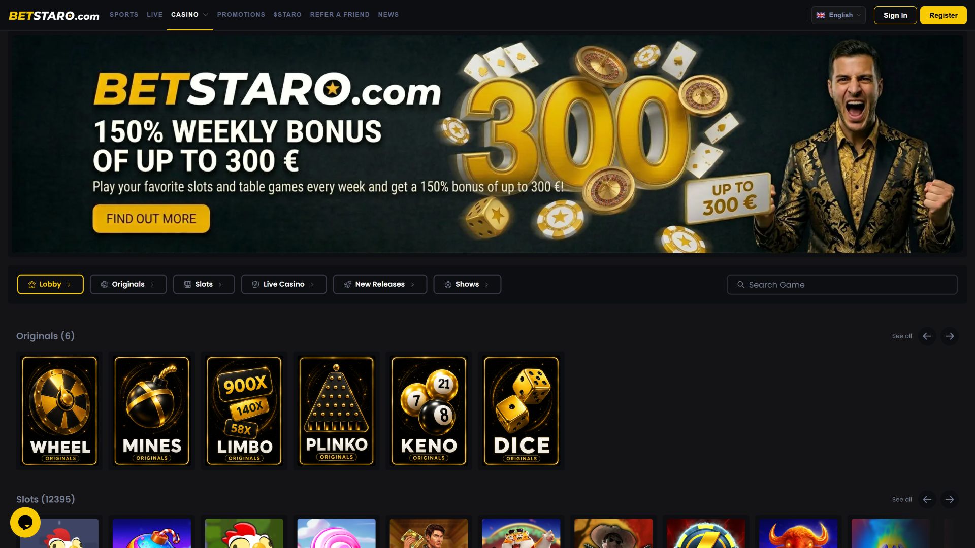 BetStaro Casino Desktop-Startseite
