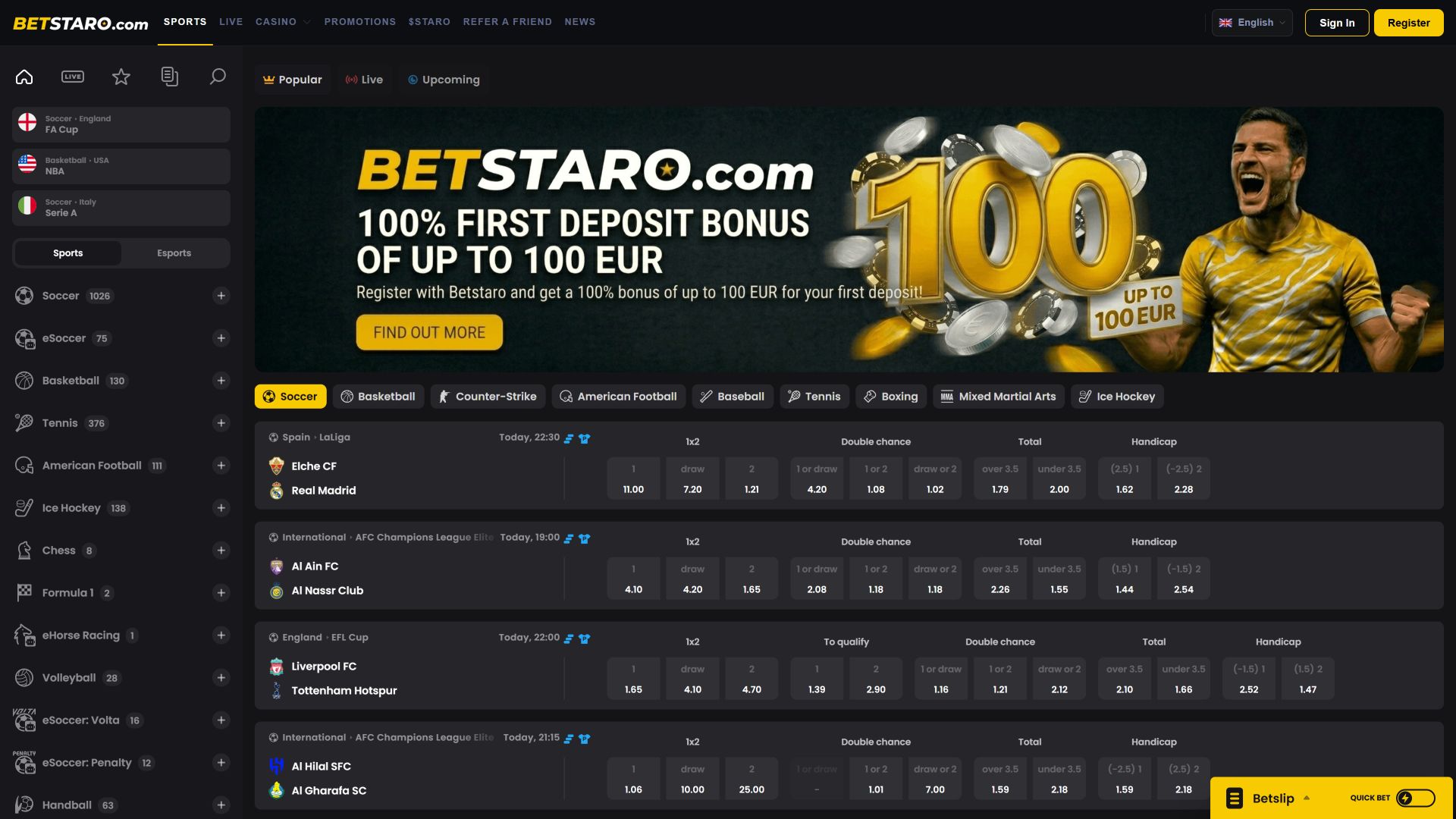 Betstaro Casino Desktop Sport