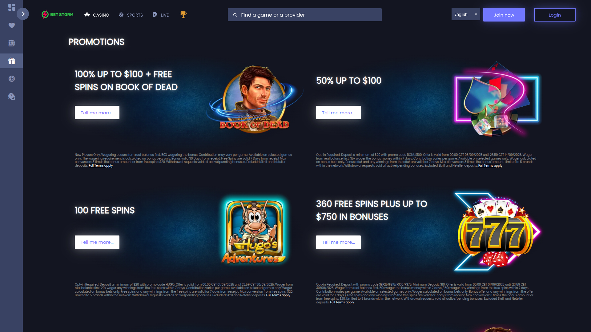 Promociones de escritorio de BetStorm Casino