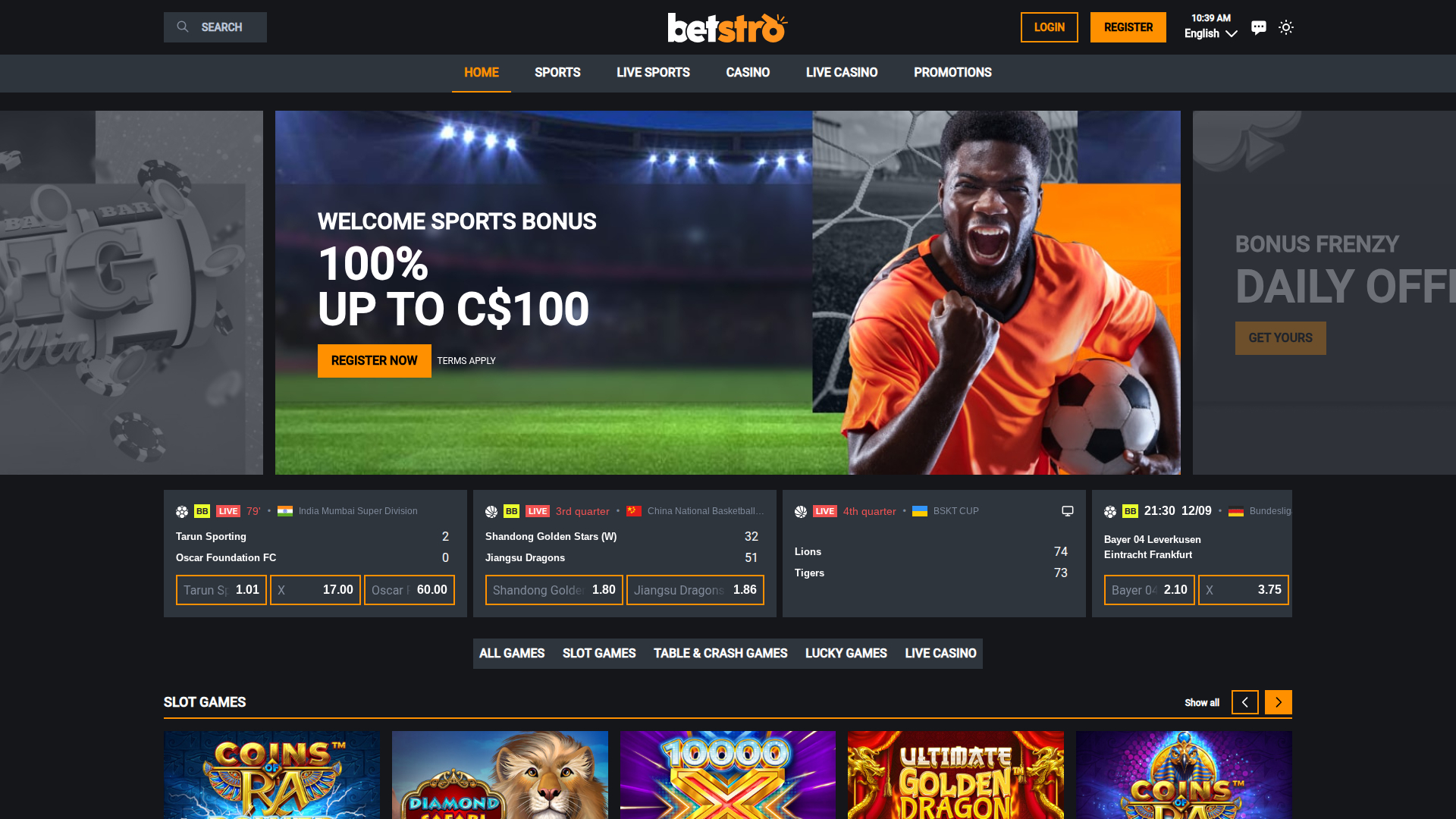 Page d'accueil sur ordinateur de Betstro Casino