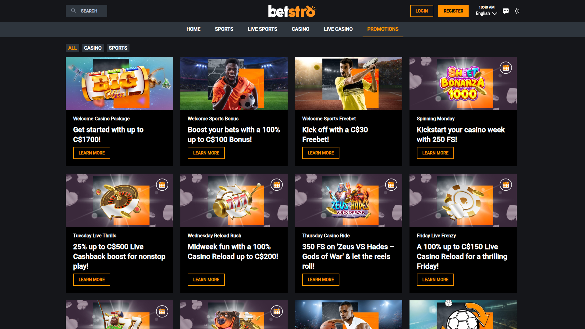 Promotions sur ordinateur de Betstro Casino