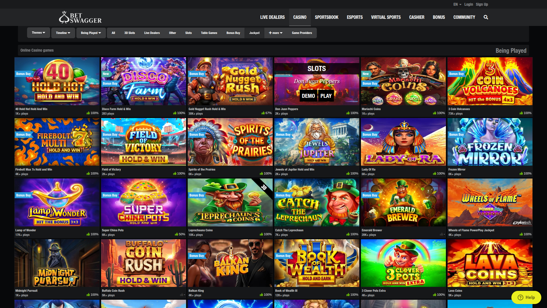 Jackpot desktop di BetSwagger Casino