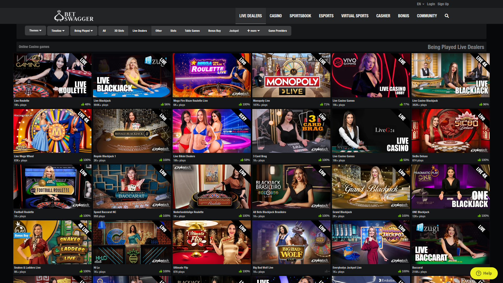 Live dealer desktop di BetSwagger Casino